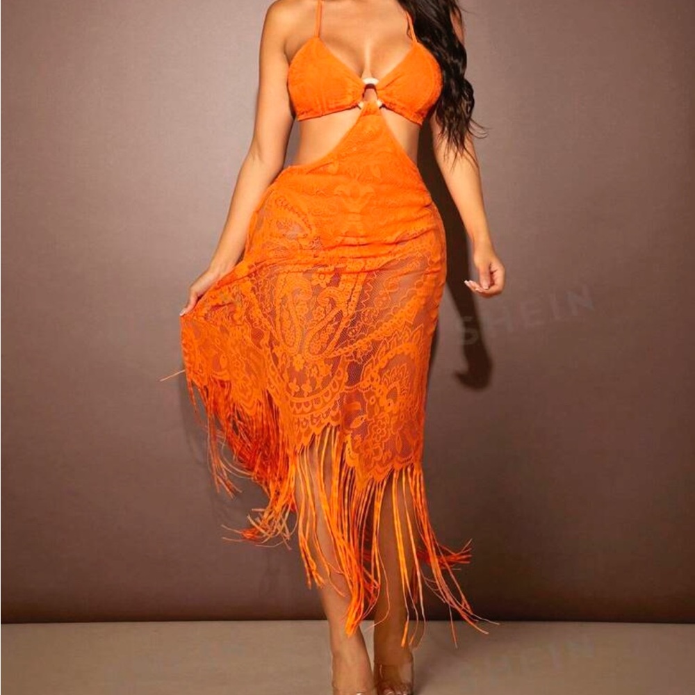 Orange back tie cut out dress